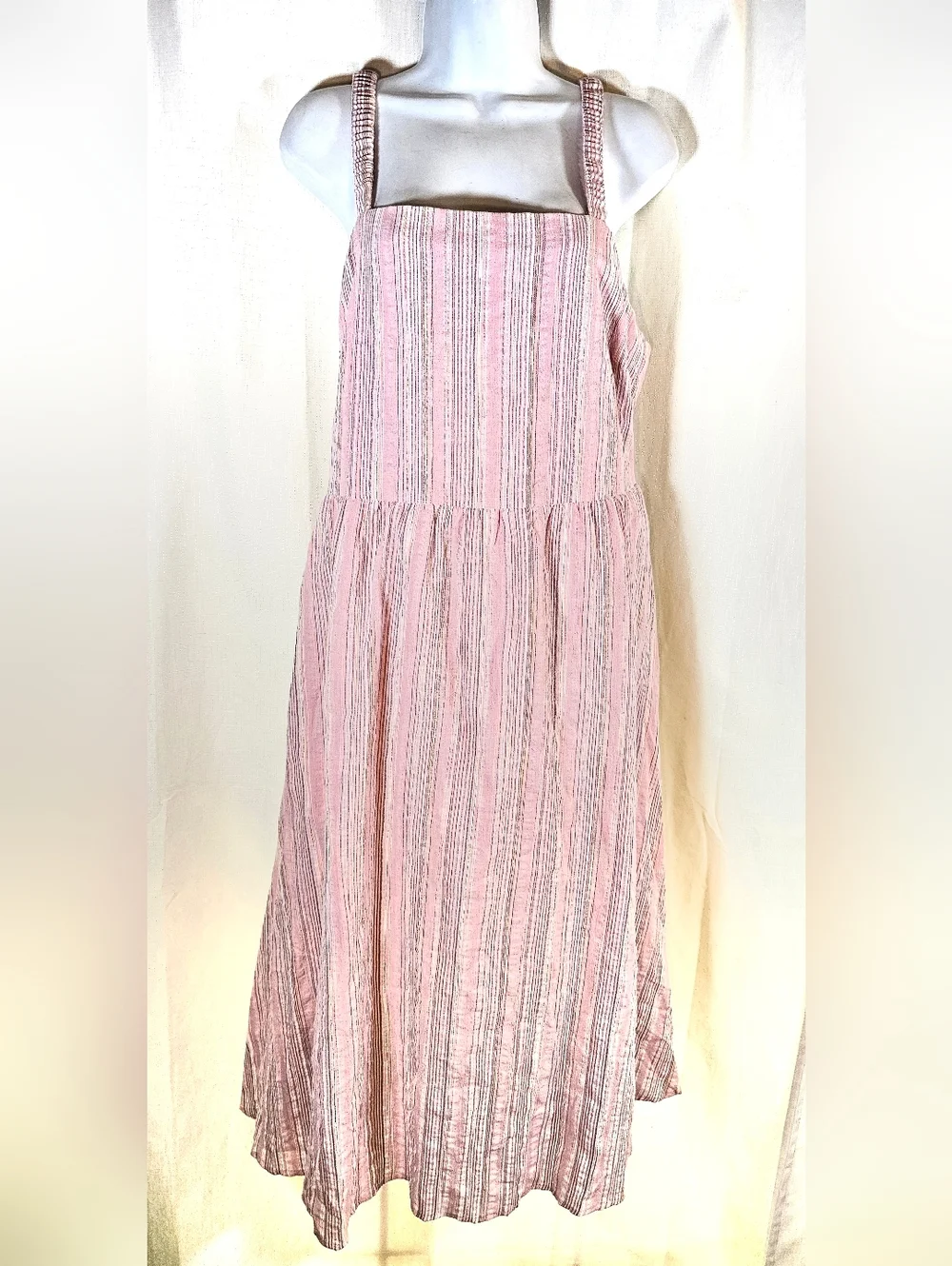 Nwt 2/$20 Maurices XL Blush Pink Striped Open Tie Back Midi Dress - Picture 3 of 8